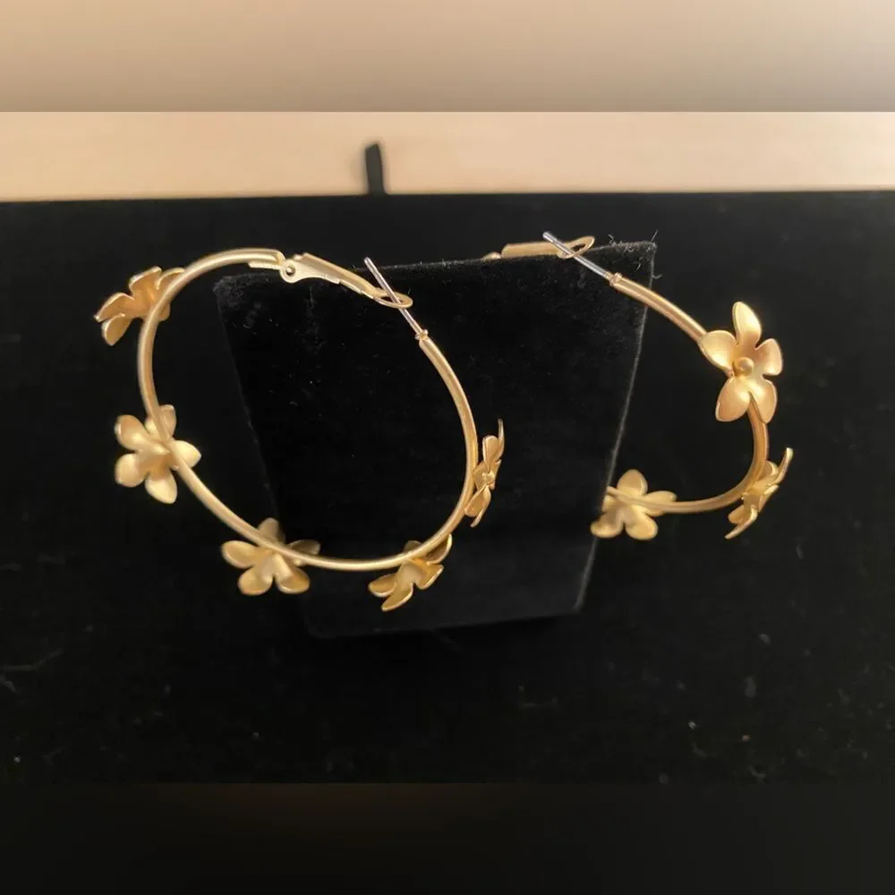 Flower Power Boho Gold Hoop Earrings